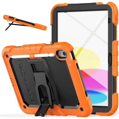 Abbildung von &quot;TECHGEAR „ArmourSHIELD Hülle für Apple iPad 10. Generation 10,9“ / 10 2022 Ganzkörper Heavy Duty stoßfeste mit Klappständer, Displayschutzfolie und Stifthalter, Arbeitshülle Kinder,