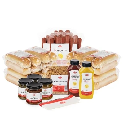 Abbildung von Hot Dog WORLD Jumbo BEEF Paket &quot;American Style&quot; (107 teiliges Set) für 32 Dogs