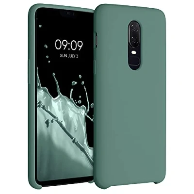 Abbildung von kwmobile Hülle kompatibel mit OnePlus 6 Silikon Handy Case Handyhülle weiche Oberfläche kabelloses Laden Tannengrün