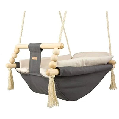 Abbildung von Babyschaukel Kleinkindschaukel Babyliegeschaukel Stoffschaukel Babywippe Wiege (Muster: grau beige)