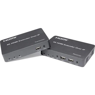 Abbildung von PremiumCord 4K HDMI Extender mit USB auf 150m über IP, Metallgehäuse, Kompatibel 2160p, Full HD 1080p, 3D, Dolby True HD, Keine Verzögerung