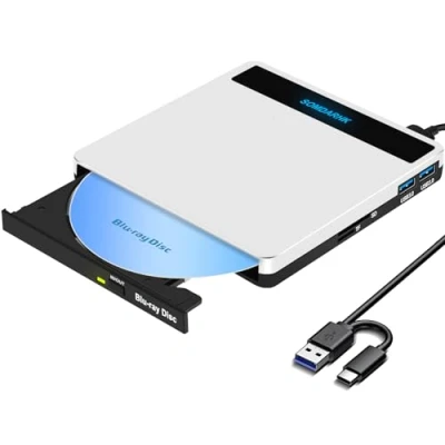 Abbildung von SOMDARHK Externes Blu ray Laufwerk Extern USB 3.0, Type C Bluray Externer CD DVD Brenner mit SD/TF Slot &amp; 2 USB, Tragbar BD Externe für Laptop PC Mac MacBook Windows 11/10