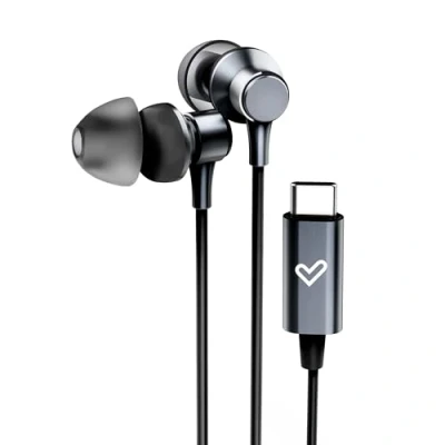 Abbildung von Energy Sistem Metallized Type C In Ear Kopfhörer (Typ Anschluss, Mikrofon, Lautstärkeregler, Aluminium, recycelter Kunststoff), Schwarz