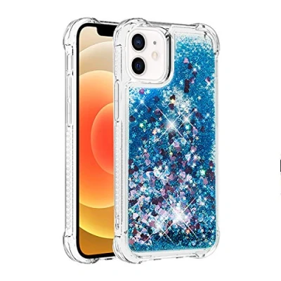 Abbildung von KBIKO zxl Hülle kompatibel mit iPhone 12 Schutzhülle Flüssig Glitzer, Handyhülle Back Cover Glitter Flüssigkeit, TPU Silikon Transparent für 12.Blue YBL