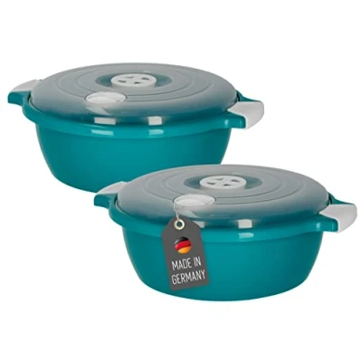 Abbildung von Lantelme Mikrowellenbehälter Mikrowellenschüssel Set rund, lebensmittelecht, (Spar Set, 2 tlg., 2x 2,0 Liter, Mikrowellenschüssel, Deckel), 2er mit Deckel und Dampfventil