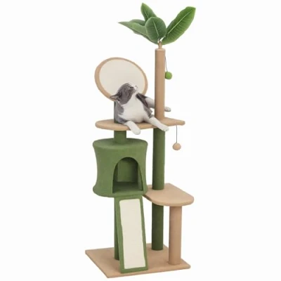 Abbildung von PawHut Kratzbaum 139 cm Katzenbaum mit Katzenhöhle, für Katzen bis 5 kg, Grün