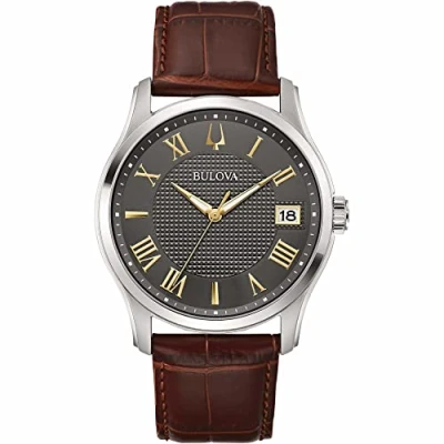 Abbildung von Bulova Herren Analog Quarz Uhr mit Leder Armband 96B389