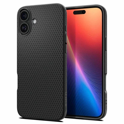 Abbildung von Apple iPhone 16 Plus Hülle Silikon Spigen Soft Case/Backcover Handyhülle Schwarz Shockproof/Stoßfest