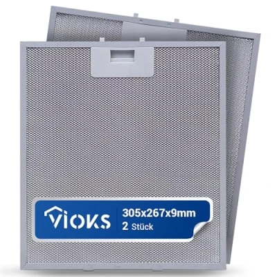 Abbildung von VIOKS 2x Abzugshaube Filter 305 x 267 9 mm Ersatz für AЕG 405525042/9 Elica GRI0009219A KIT0010805 Fettfilter Dunstabzugshaube Metall Metallfilter Whirlpоol Juno