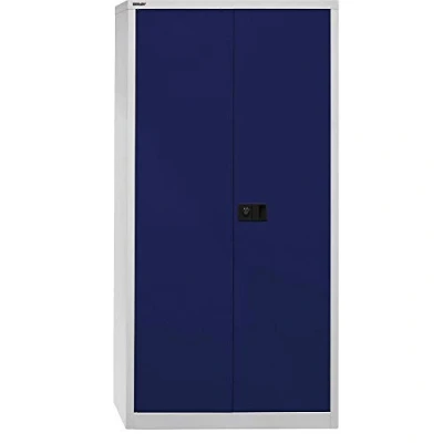 Abbildung von BISLEY Flügeltürenschrank Universal, Garderobeneinsatz, Metall, 505 Korpus Lichtgrau, Fronten Oxfordblau, 40 x 91.4 195 cm