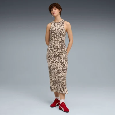 Abbildung von Puma LEO LUXE Slim Kleid Mit Allover Print Damen Animal Alpine Snow/Ice Coffee Größe: M