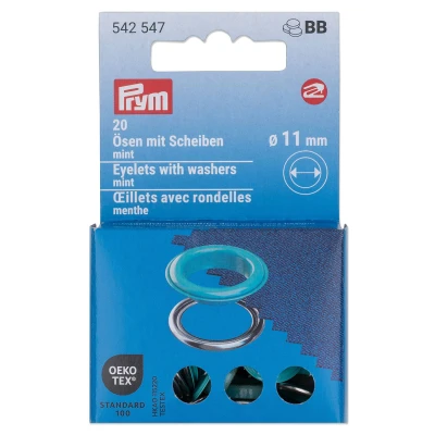 Abbildung von Prym 542547 542542 Ösen mit Scheiben, rot/silberfarbig, vearbeitbar dem Vario Creative Tool, mint, Ø 11 mm, 20