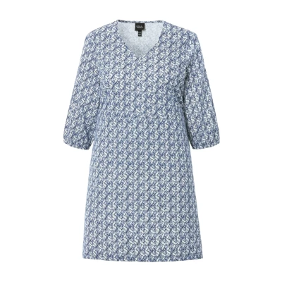 Abbildung von Ulla Popken Floral 3/4 Sleeve Jerseykleid, Damen, Größe: 50/52, Inky blue