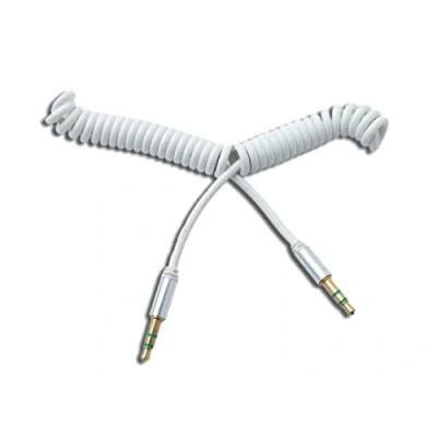 Abbildung von System S Audio Kabel 150 cm 3,5 mm Stereo Klinke Stecker zu Spirale in Weiß