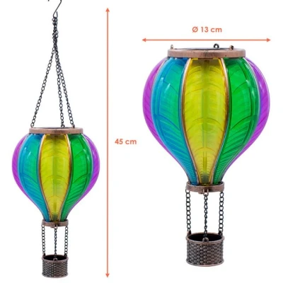 Abbildung von Spetebo LED Dekolicht Solar Heißluftballon bunt zum Hängen 45 cm, betrieben, fest integriert, warm weiß, automatisches Einschalten bei Dämmerung