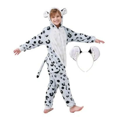 Abbildung von Corimori Jumpsuit Flauschiges Schneeleopard Kostüm mit Haarreif (2 tlg) Jumpsuit, Pyjama, Fasching, Kigurumi, Tierkostüme, Bill