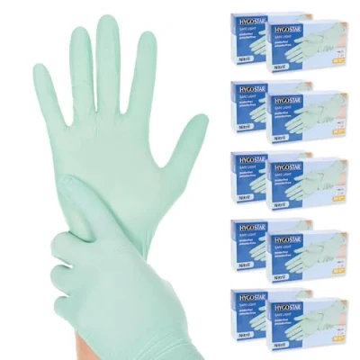 Abbildung von FRANZ MENSCH 1000x Hygostar Einweghandschuhe Safe Light, Einmalhandschuhe Größe M, reißfeste Nitrilhandschuhe, puderfrei, latexfreie Gummihandschuhe, Handschuhe Einweg, Mintgrün in S, L &amp; XL