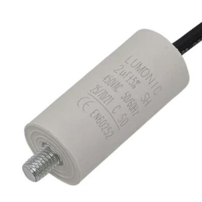 Abbildung von Lumonic Anlaufkondensator mit Kabel 25cm I 2µF 450V 26x55mm 2uF Motorkondensator Kunststoffgehäuse Betriebskondensator für Pumpen, Rasen