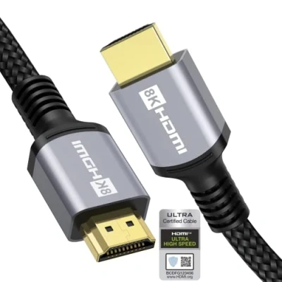 Abbildung von Anhuicco HDMI 2.1 Kabel 4K 8K HDR Zertifiziert 1.5meter 48Gbps 10K 30Hz 60Hz 144Hz 2K 240Hz ALLM VRR FreeSync Dolby ARC eARC HDR10+ HDCP 2.3 Unterstützt PS5 Soundbar Real TV