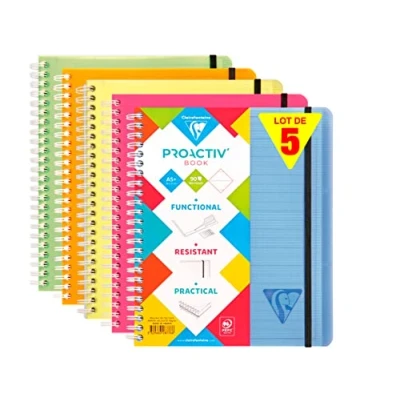 Abbildung von Clairefontaine 328776C Packung mit 5 Doppelspiralbücher Linicolor Fresh PROACTIV&#039;BOOK 16x21 cm, 80 Blatt 90g liniert Rand, farbig sortiert, 1 Pack