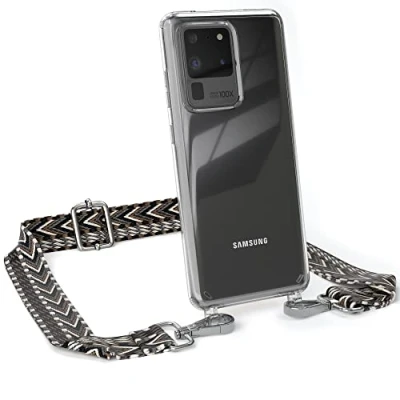 Abbildung von EAZY CASE Handykette Verstellbarer Gurt kompatibel mit Samsung Galaxy S20 Ultra / 5G, Schulterriemen, Kordel, Handykordel Hülle, Hülle Kette, Anthrazit/Schwarz Metall Silber