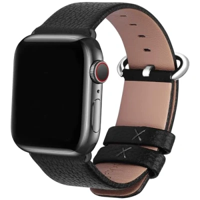 Abbildung von Fullmosa kompatibel mit Apple Watch SE Armband 40mm Series 9 8 7 41mm, Ledderarmband für iwatch 6/5/4 40mm, 3/2/1 38mm, Leder Ersatzarmband Band Damen Herren, Schwarz