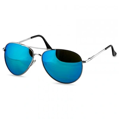 Abbildung von Caspar SG013 klassische Unisex Retro Piloten Sonnenbrille, Farbe:silber/hellblau verspiegelt