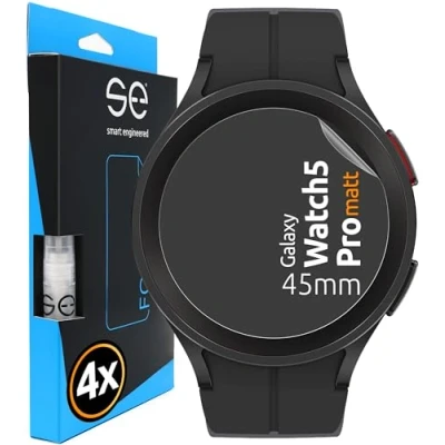 Abbildung von S.E für Samsung Galaxy Watch 5 Pro (45mm) Folie, matt entspiegelt, 4x Full Screen, Positionierhilfe, 45mm Schutzfolie, matte Displayfolie, Schutzfolie aus Deutschland
