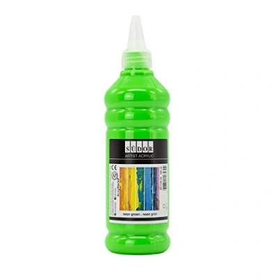 Abbildung von SÜDOR Acrylfarbe 500 ml Geeignet für Acryl Pouring. Hochpigmentierte Künstler Malfarbe zum Bemalen auf Holz, Leinwand, Stein, Papier, Stoff &amp; Metall. Vegan (Neon Grün)