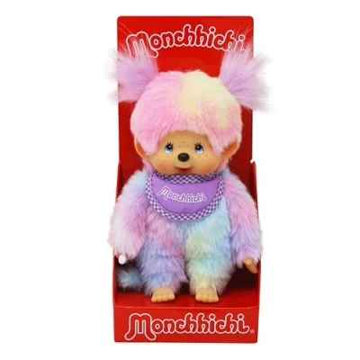 Abbildung von Monchhichi Plüschfigur Mädchen Batik Style 20 cm Puppe mit lilafarbenem Latz