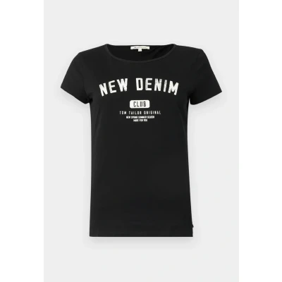 Abbildung von TOM Tailor Denim SLIM Sporty Printed TEE Tshirt print, Damen, Größe: XXL, Deep black