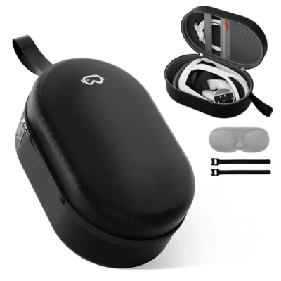 Abbildung von ProCase Tragetasche für Meta Quest 3/ 2, Pico 4/ Apple Vision Pro VR Elite Strap Batterie Version/Kiwi Design/BOBOVR Headsets und Controller Zubehör Schwarz (nur Tasche)