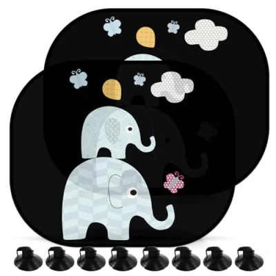 Abbildung von Sonnenschutz Auto Baby,44x35cm für Auto,Universeller Sonnenblende mit UV Schutz,Elefanten Motiv,mit 8 Saugnäpfen Baby Kinder Mädchen Jungen