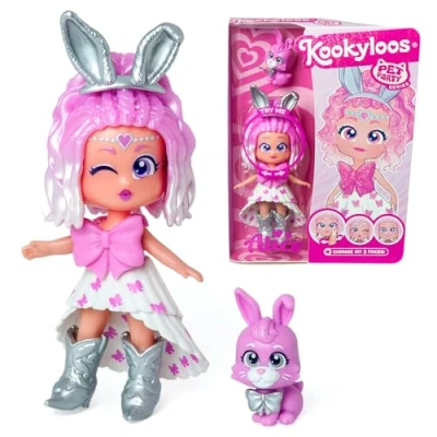 Abbildung von KOOKYLOOS Pet Party Alice Serie Sammlerpuppe mit einem Haustier Kaninchen, inkl Puppe, 1 Haustier, modische Kleidung und Schuhe Zubehör.1 3 Verschiedene