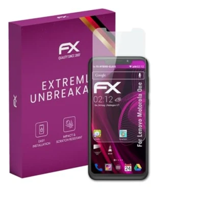 Abbildung von atFoliX Glasfolie kompatibel mit Lenovo Motorola One Panzerfolie, 9H Hybrid Glass FX Schutzpanzer Folie