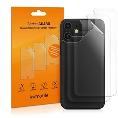 Abbildung von kwmobile 3X Schutzfolie Rückseite kompatibel mit Apple iPhone 12 Mini Folie Backcover Smartphone Handyfolie transparent