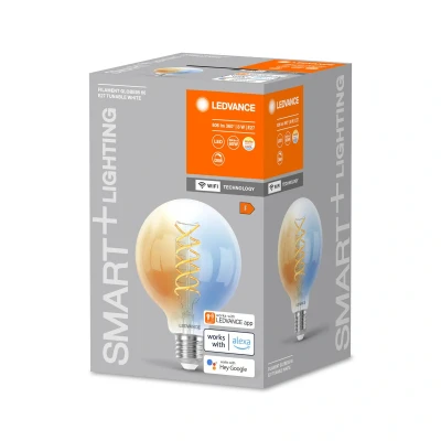 Abbildung von LEDVANCE SMART+ WIFI LED Lampe, Weißglas, 8W, 806lm, Kugel Form mit 95mm Durchmesser &amp; E27 Sockel, regulierbares Weißlicht (2700 6500K), dimmbar, App oder Sprachsteuerung, 15.000 Stunden Lebensdauer