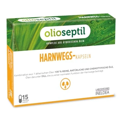 Abbildung von OLIOSEPTIL Harnwegs Kapseln Für die gesunde Funktion der Harnwege und Förderung Wasserausscheidung über Nieren Komplex aus 7 reinen chemotypischen ätherischen Ölen 15