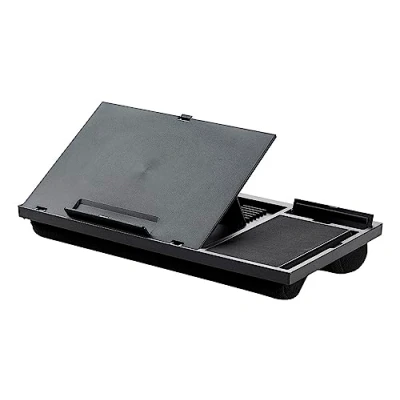 Abbildung von Q Connect Laptop Ständer mit Mauspad und Telefonhalter/Ergonomischer Laptopständer Notebook MacBook aus Kunststoff/Schwarz / 51,8 x 28,1 5,9 cm 1,26 kg