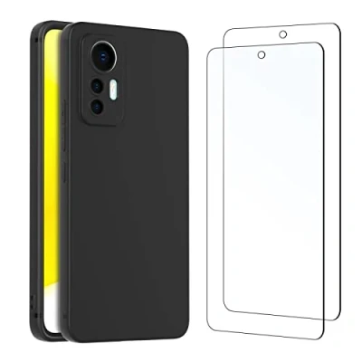 Abbildung von NEW&#039;C Hülle für Xiaomi 12 Lite Ultra Thin Silikon Schwarz und 2 x Panzer Schutz Glas Anti Scratch