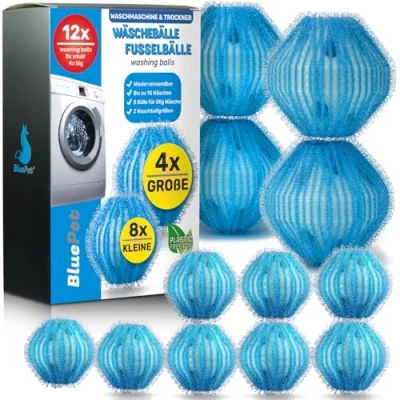 Abbildung von BluePet 12x Fusselbälle für die Waschmaschine I Entfernt Tierhaare, Fusseln &amp; Flusen, Haarfänger Wäschetrockner, Wiederverwendbare Flusenkugeln Auch als Tierhaarentferner Trocknerbälle