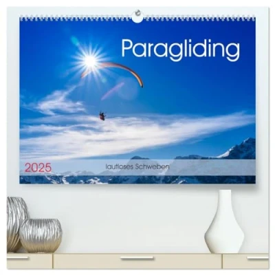 Abbildung von Paragliding lautloses Schweben (hochwertiger Premium Wandkalender 2025 DIN A2 quer), Kunstdruck in Hochglanz
