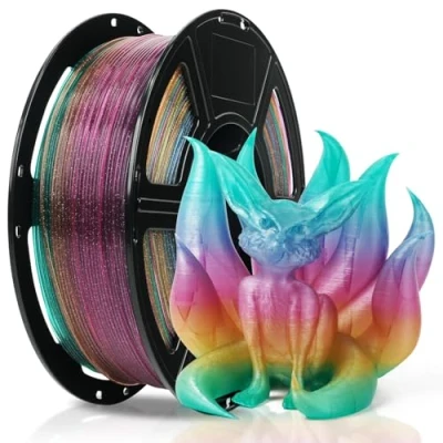 Abbildung von FLASHFORGE Transluzent Glitzer PLA Kristall Rainbow Candy, Glänzendes, Funkelndes 3D Drucker Filament mit Farbverlauf, Schneller Farbwechsel Zwischen Gelb, Pink, Blau, Grün, Einstellbare Transparenz