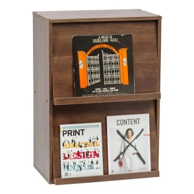 Abbildung von Iris Ohyama, Möbel, Bücherregal, Aufbewahrungsregal, 2 Klapptüren, Design, Modern, Mehrzweck, Büro, Schlafzimmer, Wohnzimmer Flap Rack CHR Braun