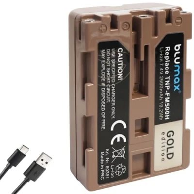 Abbildung von Blumax Gold Akku für Sony NP FM500H USB C Li Ion Akku, 2600mAh, 7,2V, kompatibel mit Alpha A58, A65, A77, A99, A200, A300, A350, A700, A900