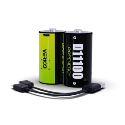 Abbildung von VERICO LoopEnergy Größe D, Mono, CR20 2er Pack, 11100mWh / 7400 mAh, Schnellladung via USB C Anschluss in ca. 2 Stunden, Li Ion Akku, inklusive 1 x Ladekabel Typ A auf