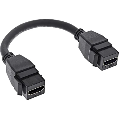 Abbildung von InLine® HDMI 2X Keystone Adapterkabel 4K/60Hz, A Buchse/Buchse, schwarz, 0,2m
