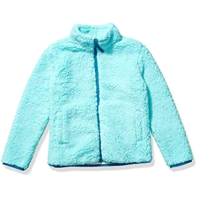 Abbildung von Amazon Essentials Mädchen Sherpa Fleecejacke mit durchgehendem Reißverschluss, Aquablau, 11 12 Jahre