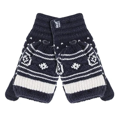 Abbildung von HEAT HOLDERS Damen Thermo Fleece Norwegermuster Fingerlose Fäustlinge mit Daumen (One Size, Navy (Stockholm))