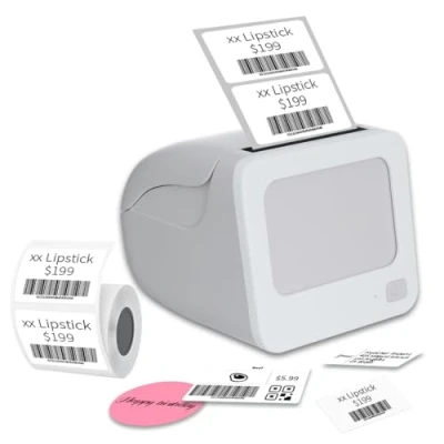 Abbildung von vretti BQ1 Etikettendrucker mit 1 Rolle Starterband, Bluetooth Thermoetikettierer Aufkleber Druckgröße 25 58 mm Kompatibel iOS und Android für Einzelhandel, Büro, Supermarkt